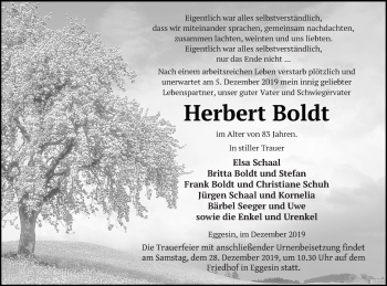 Traueranzeige von Herbert Boldt von Haff-Zeitung