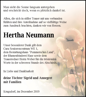 Traueranzeige von Hertha Neumann von Pasewalker Zeitung