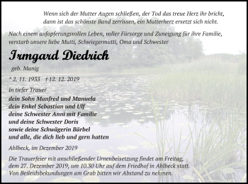 Traueranzeige von Irmgard Diedrich von Haff-Zeitung