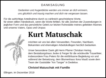 Traueranzeige von Kurt Matus-chak von Prenzlauer Zeitung