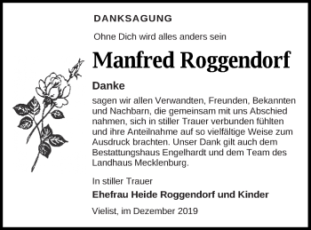 Traueranzeige von Manfred Roggendorf von Müritz-Zeitung