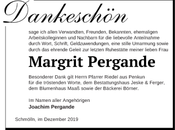 Traueranzeige von Margrit Pergande von Prenzlauer Zeitung