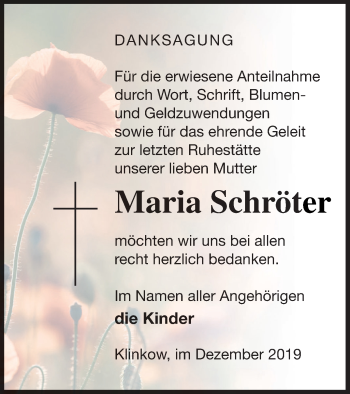 Traueranzeige von Maria Schröter von Prenzlauer Zeitung