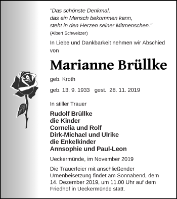 Traueranzeige von Marianne Brüllke von Haff-Zeitung