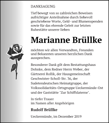 Traueranzeige von Marianne Brüllke von Haff-Zeitung