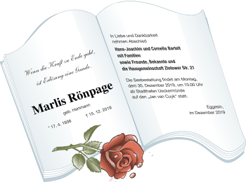Traueranzeige von Marlis Rönpage von Haff-Zeitung