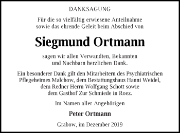 Traueranzeige von Siegmund Ortmann von Müritz-Zeitung