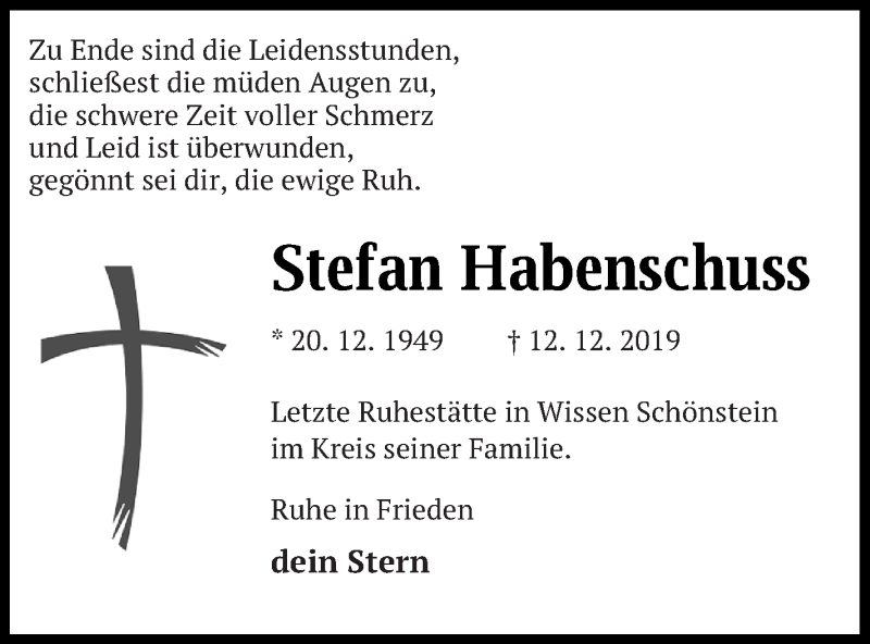  Traueranzeige für Stefan Habenschuss vom 24.12.2019 aus Strelitzer Zeitung