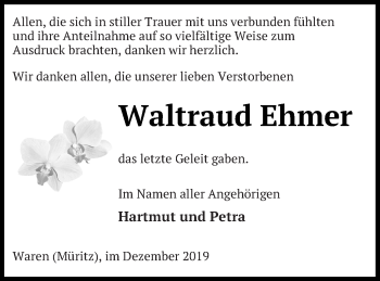 Traueranzeige von Waltraud Ehmer von Müritz-Zeitung