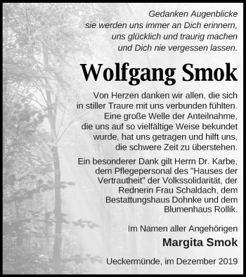 Traueranzeige von Wolfgang Smok von Haff-Zeitung