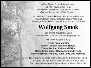 Traueranzeige von Wolfgang Smok von Haff-Zeitung