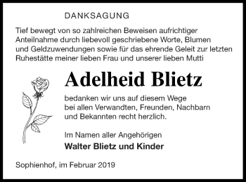 Traueranzeige von Adelheid Blietz von Vorpommern Kurier