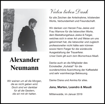 Traueranzeige von Alexander Neumann von Prenzlauer Zeitung