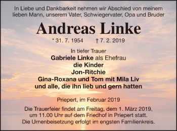 Traueranzeige von Andreas Linke von Strelitzer Zeitung