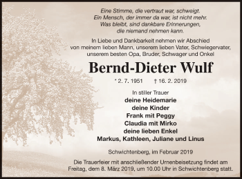 Traueranzeige von Bernd-Dieter Wulf von Demminer Zeitung