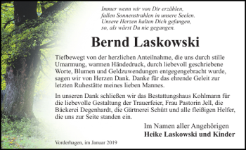 Traueranzeige von Bernd Laskowski von Hagenower Kreisblatt