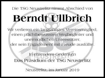 Traueranzeige von Berndt Ullbrich von Strelitzer Zeitung