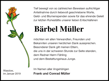 Traueranzeige von Bärbel Müller von Mecklenburger Schweiz