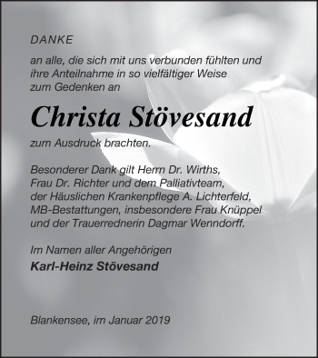 Traueranzeige von Christa Stövesand von Strelitzer Zeitung