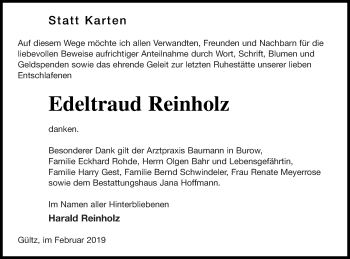 Traueranzeige von Edeltraud Reinholz von Neubrandenburger Zeitung