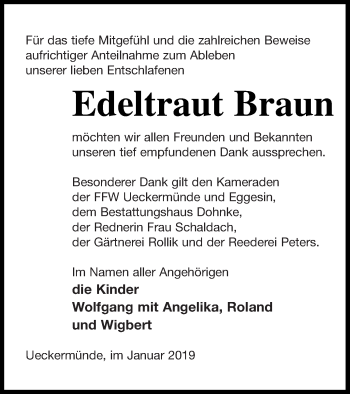 Traueranzeige von Edeltraut Braun von Haff-Zeitung