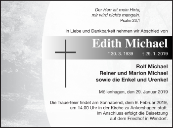 Traueranzeige von Edith Michael von Müritz-Zeitung