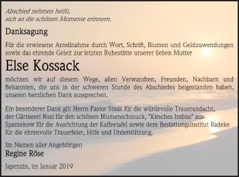 Traueranzeige von Else Kossack von Vorpommern Kurier