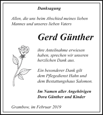 Traueranzeige von Gerd Günther von Pasewalker Zeitung