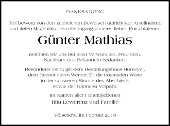 Traueranzeige von Günter Mathias von Vorpommern Kurier