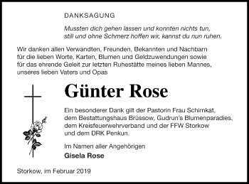 Traueranzeige von Günter Rose von Pasewalker Zeitung