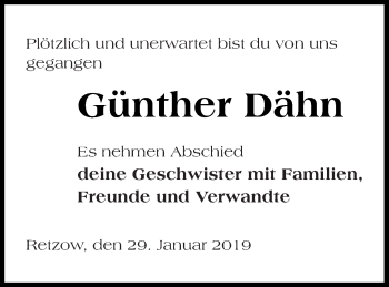 Traueranzeige von Günther Dähn von Strelitzer Zeitung