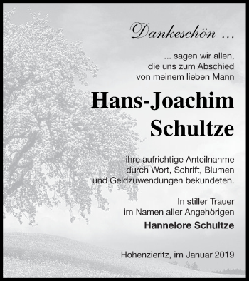 Traueranzeige von Hans-Joachim Schultze von Strelitzer Zeitung