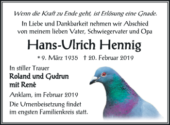 Traueranzeige von Hans-Ulrich Hennig von Vorpommern Kurier