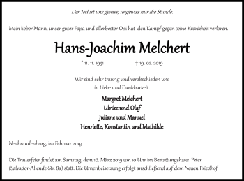 Traueranzeige von Hans-joackim Metehut von Neubrandenburger Zeitung