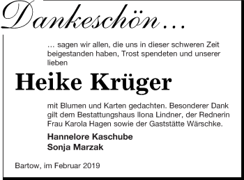 Traueranzeige von Heike Krüger von Neubrandenburger Zeitung