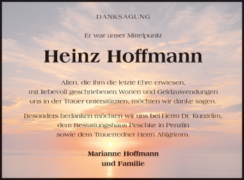 Traueranzeige von Heinz Hoffmann von Strelitzer Zeitung