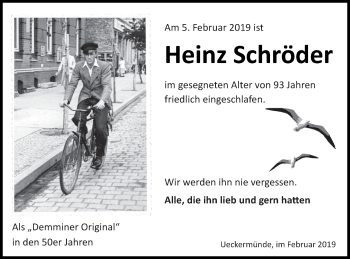 Traueranzeige von Heinz Schröder von Demminer Zeitung