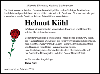 Traueranzeige von Helmut Kühl von Haff-Zeitung