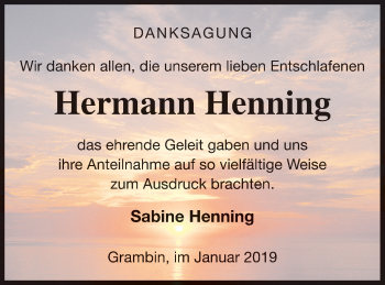 Traueranzeige von Hermann Henning von Haff-Zeitung