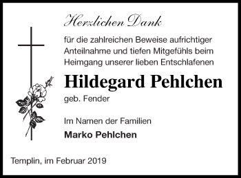 Traueranzeige von Hildegard Pehlchen von Templiner Zeitung