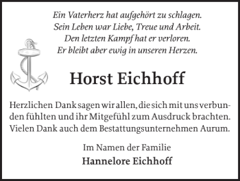 Traueranzeige von Horst Eichhoff von Zeitung für die Landeshauptstadt