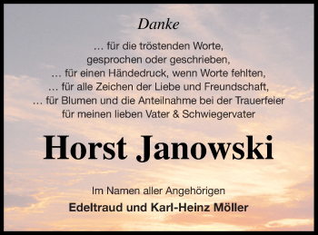 Traueranzeige von Horst Janowski von Neubrandenburger Zeitung