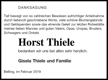 Traueranzeige von Horst Thiele von Pasewalker Zeitung