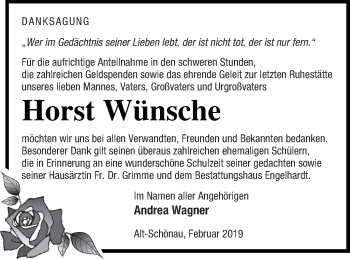 Traueranzeige von Horst Wünsche von Müritz-Zeitung