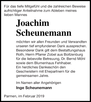 Traueranzeige von Joachim Scheunemann von Prenzlauer Zeitung