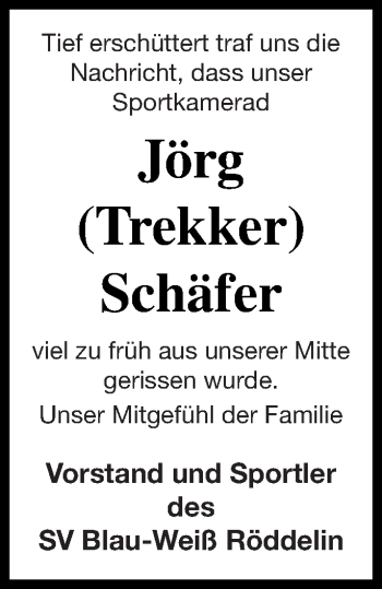 Traueranzeige von Jörg Schäfer von Templiner Zeitung