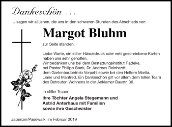 Traueranzeige von Margot Bluhm von Vorpommern Kurier