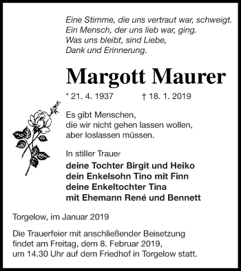 Traueranzeige von Margott Maurer von Haff-Zeitung
