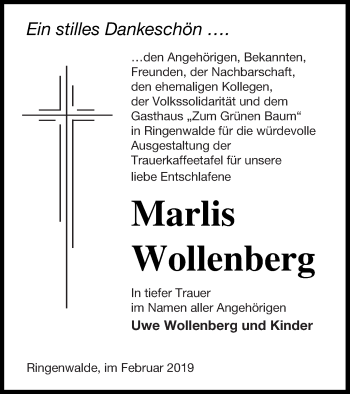 Traueranzeige von Marlis Wollenberg von Templiner Zeitung