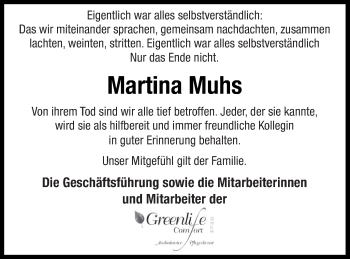 Traueranzeige von Martina Muhs von Neubrandenburger Zeitung